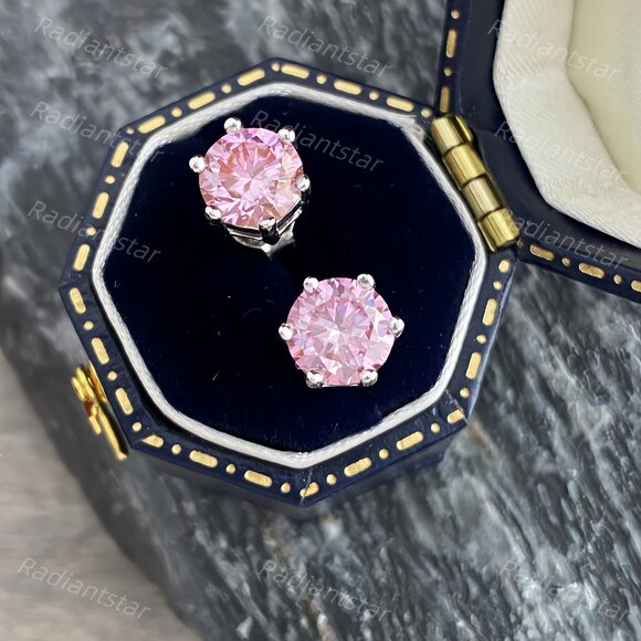 NEW Certified 2ct. t.w. Pink Moissanite 6 Prone Solitaire Stud Earrings - Picture 4 of 7
